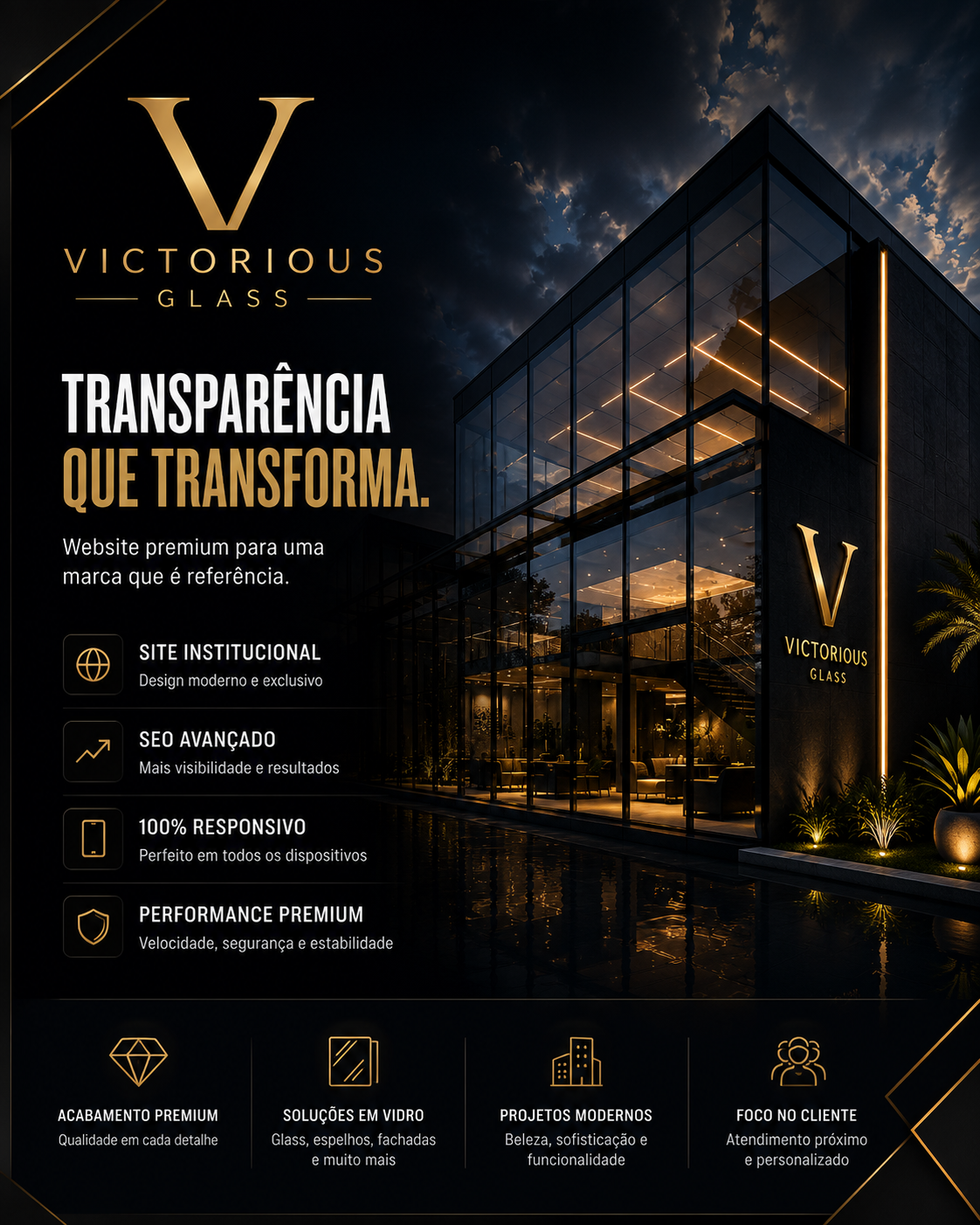 Site VictoriousGlass — Vidraçaria Premium